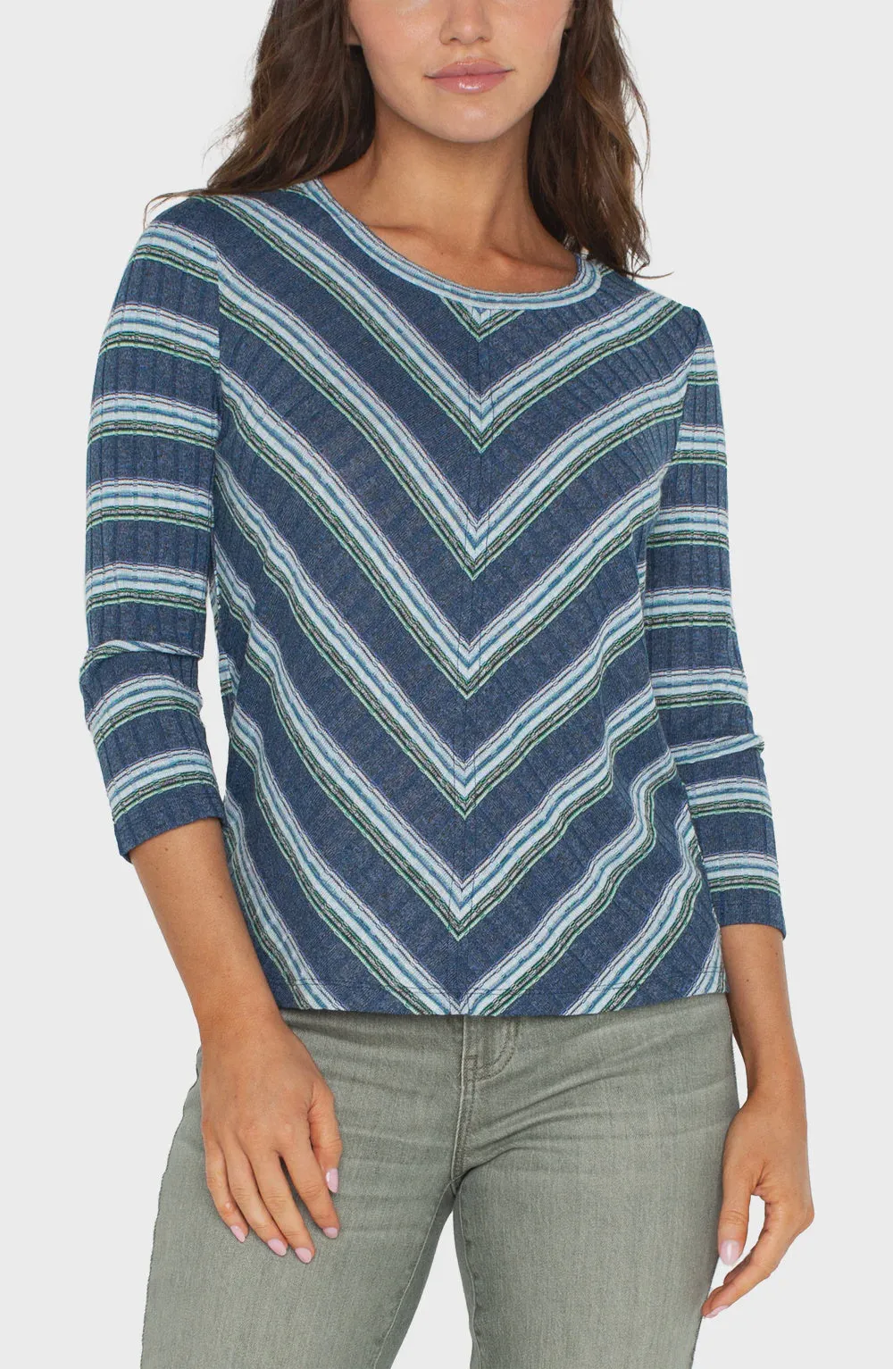 Liverpool Miter Front Scoop Neck Knit Top