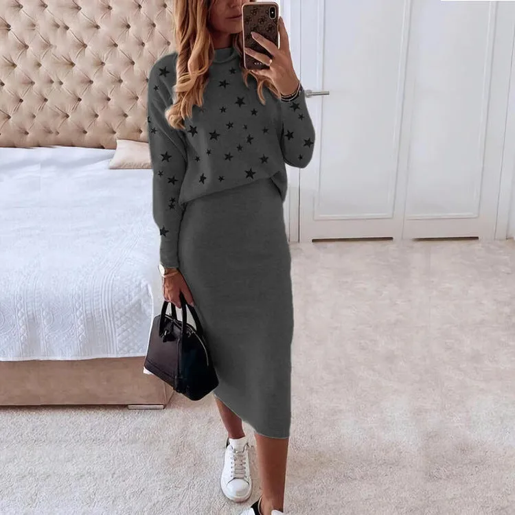 Luna Women's Long Sleeve Turtleneck Print Suit