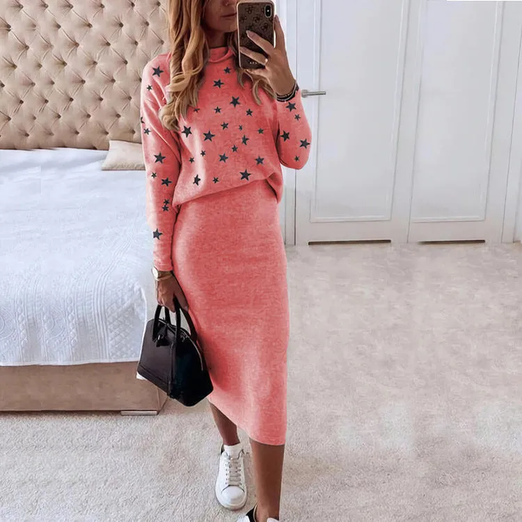 Luna Women's Long Sleeve Turtleneck Print Suit