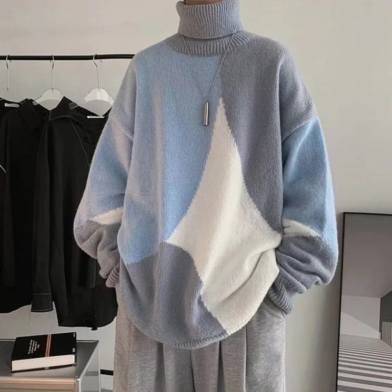 Men Turtleneck Sweater Winter Sweater Men Color Matching Bottoming Knitted Sweater