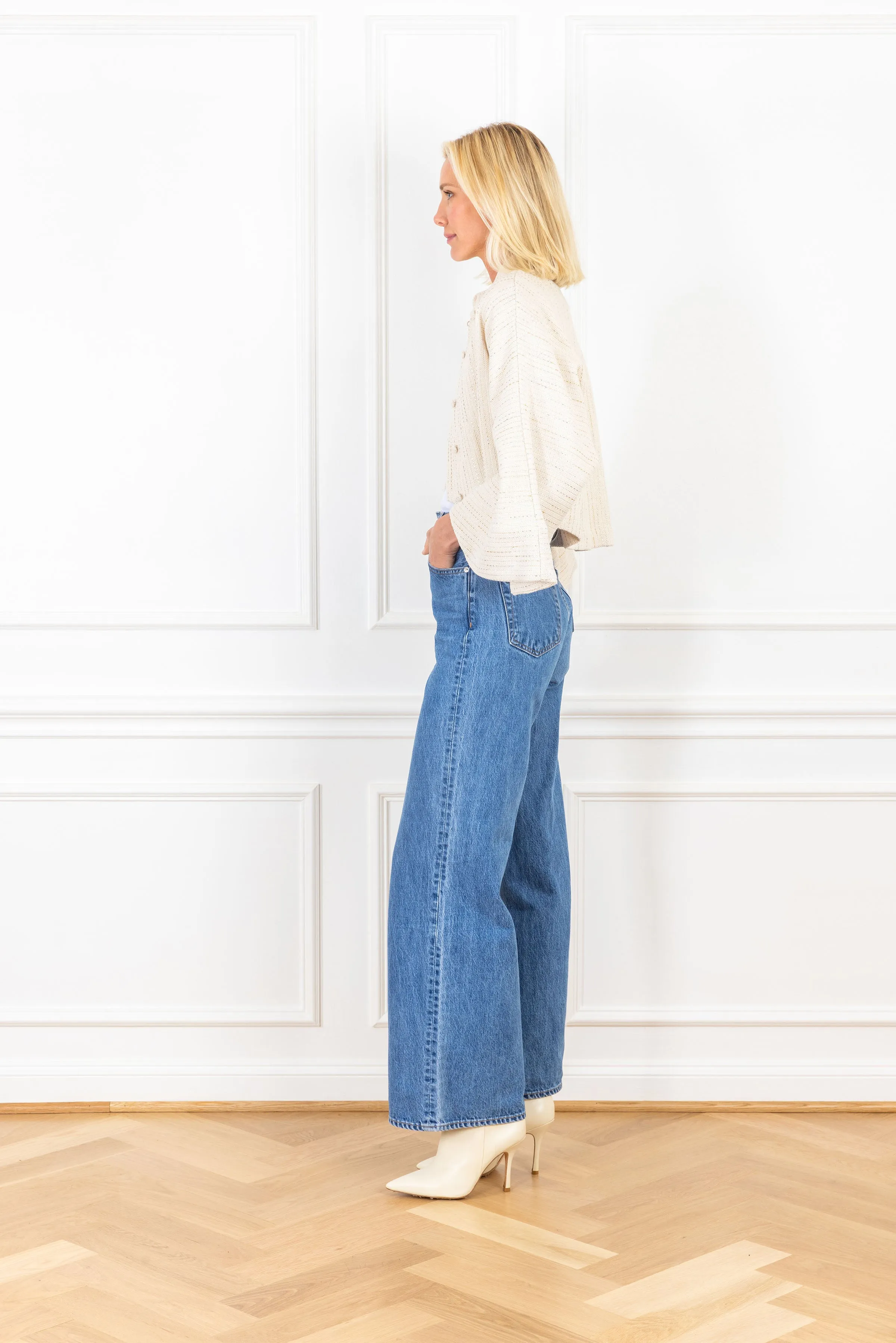 Metallic Thread Tweed Cropped Jacket