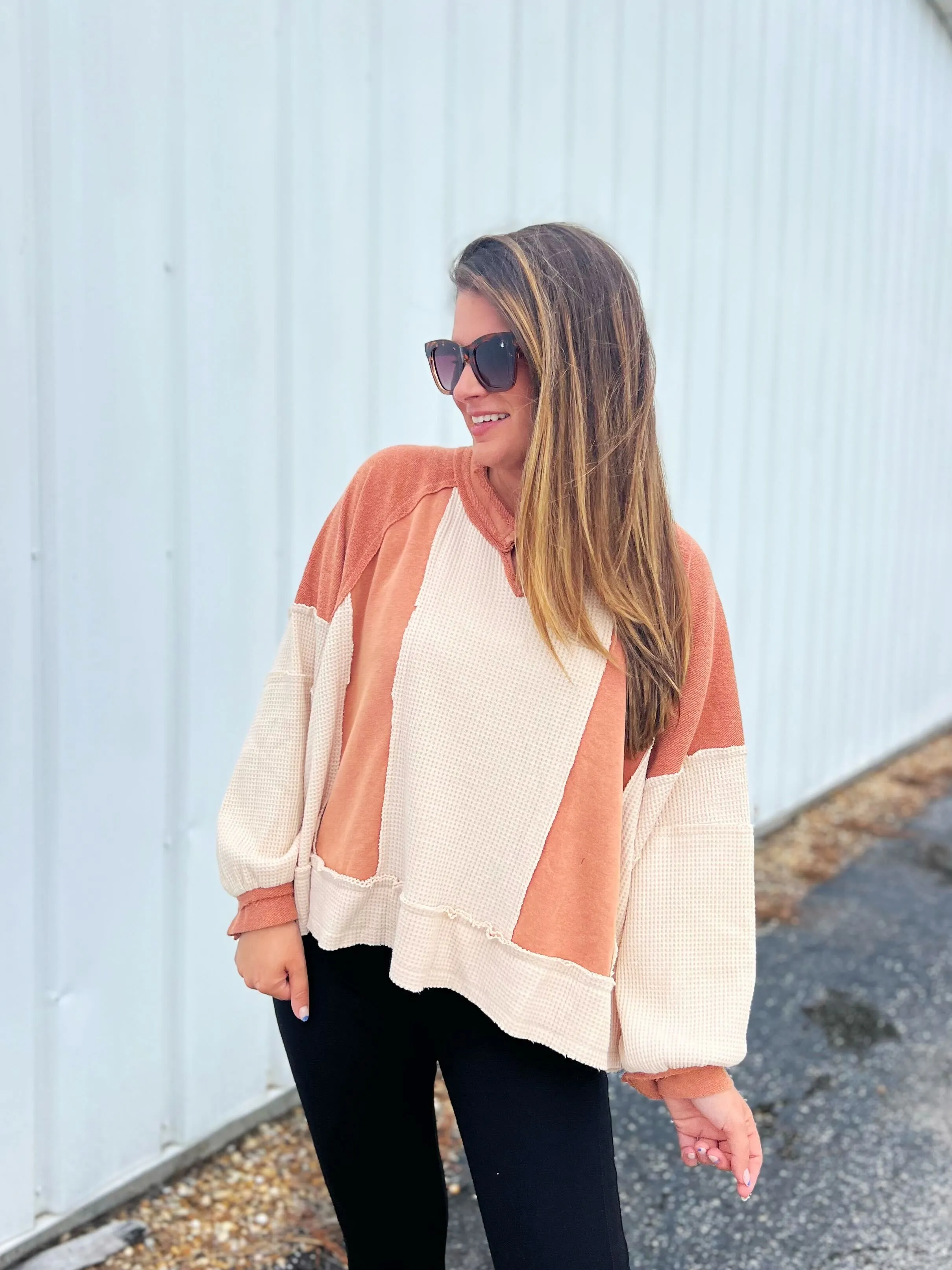 Multi Textured French Terry Thermal Long Sleeve by POL - Ginger