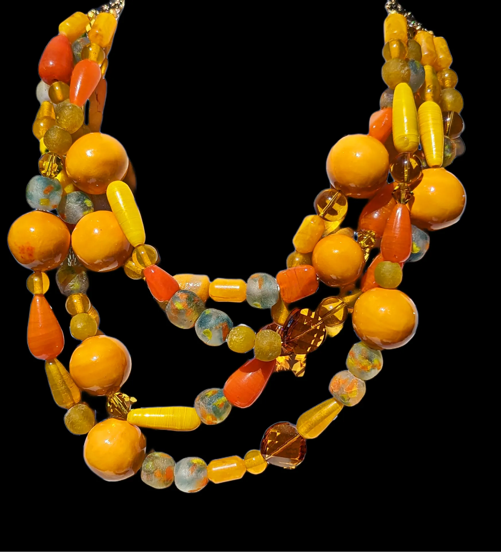 Mustard Cotton Pearls    4 Strands Necklace Gay Isber one of a kind USA Made 1 of 1