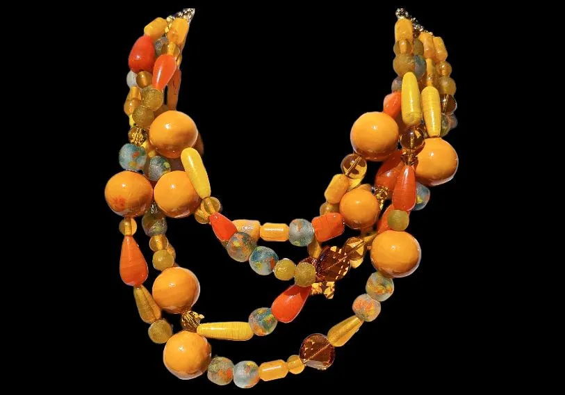 Mustard Cotton Pearls    4 Strands Necklace Gay Isber one of a kind USA Made 1 of 1