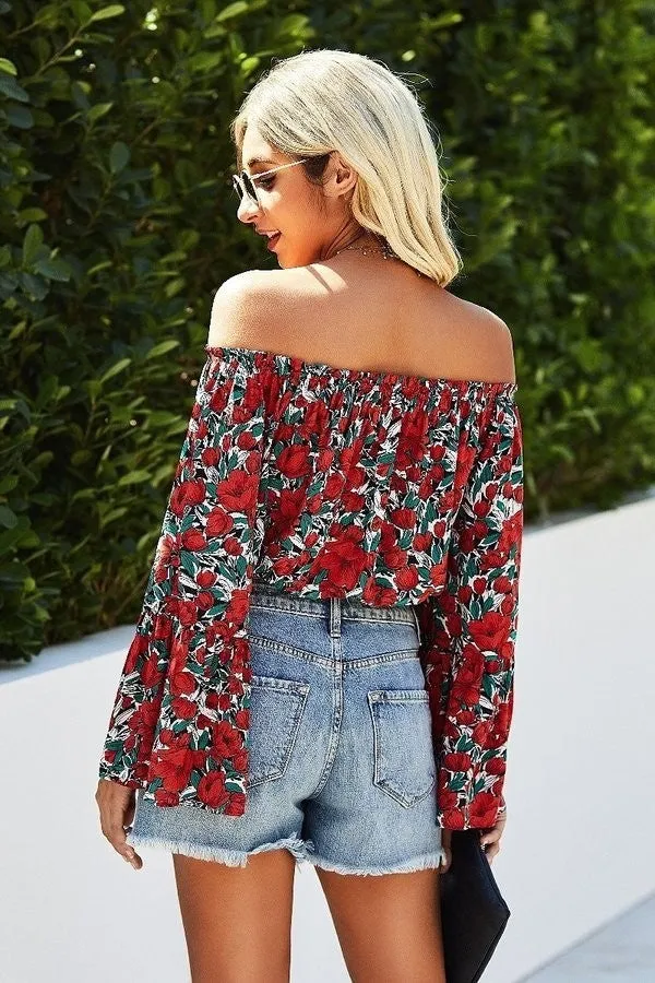 Off Shoulder Bell Sleeve Floral Top