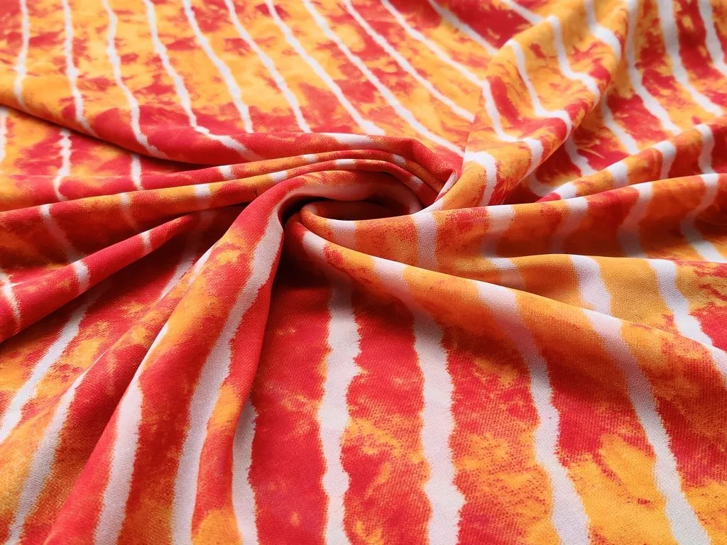 Orange Yellow Lehariya Georgette Fabric
