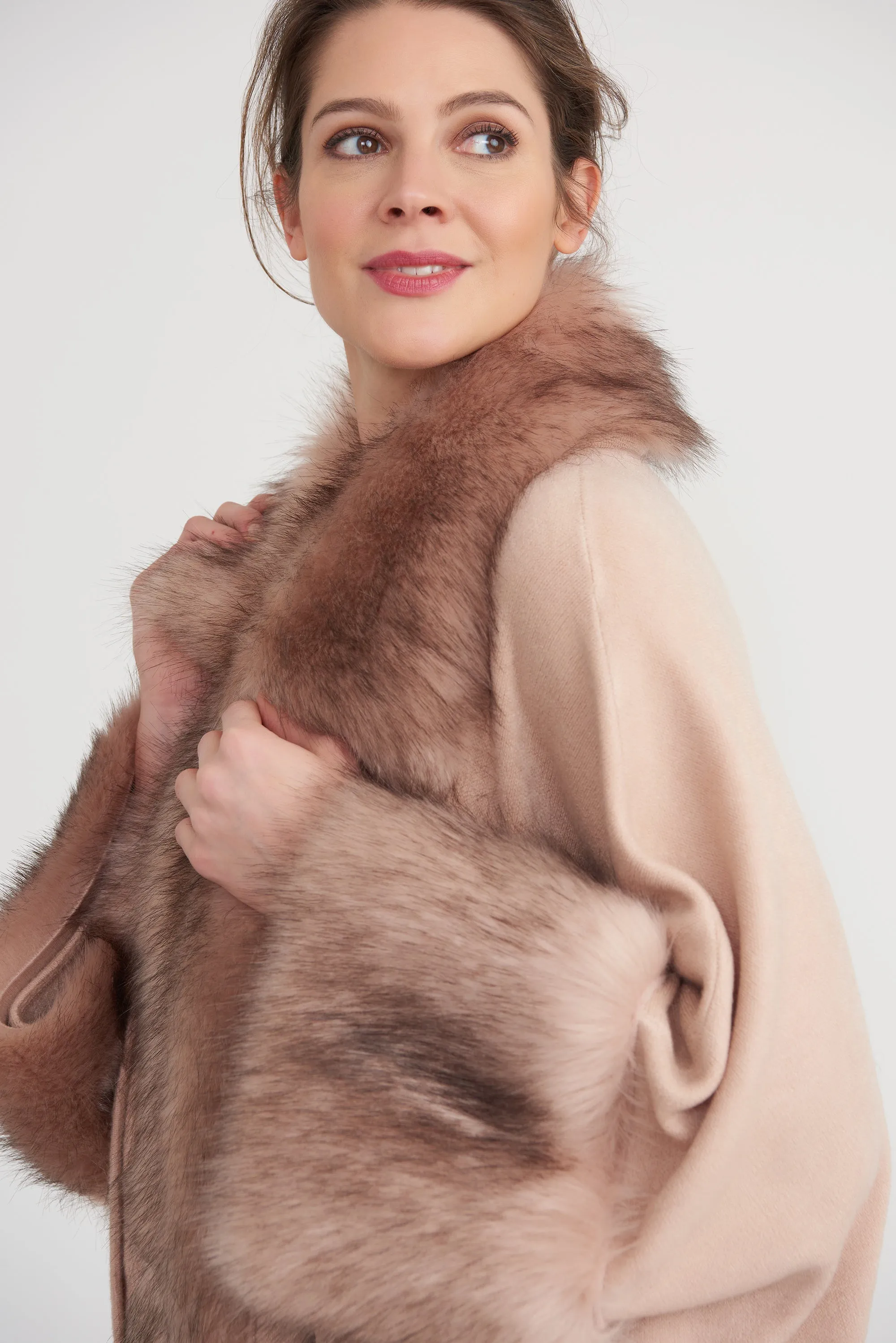Poncho with Faux Fur Trim