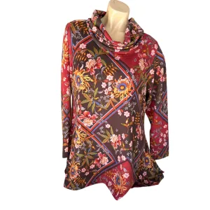 Premise Red Mutlicolor Cowl Turtleneck Long Sleeves Top Women's Size 1X NWT