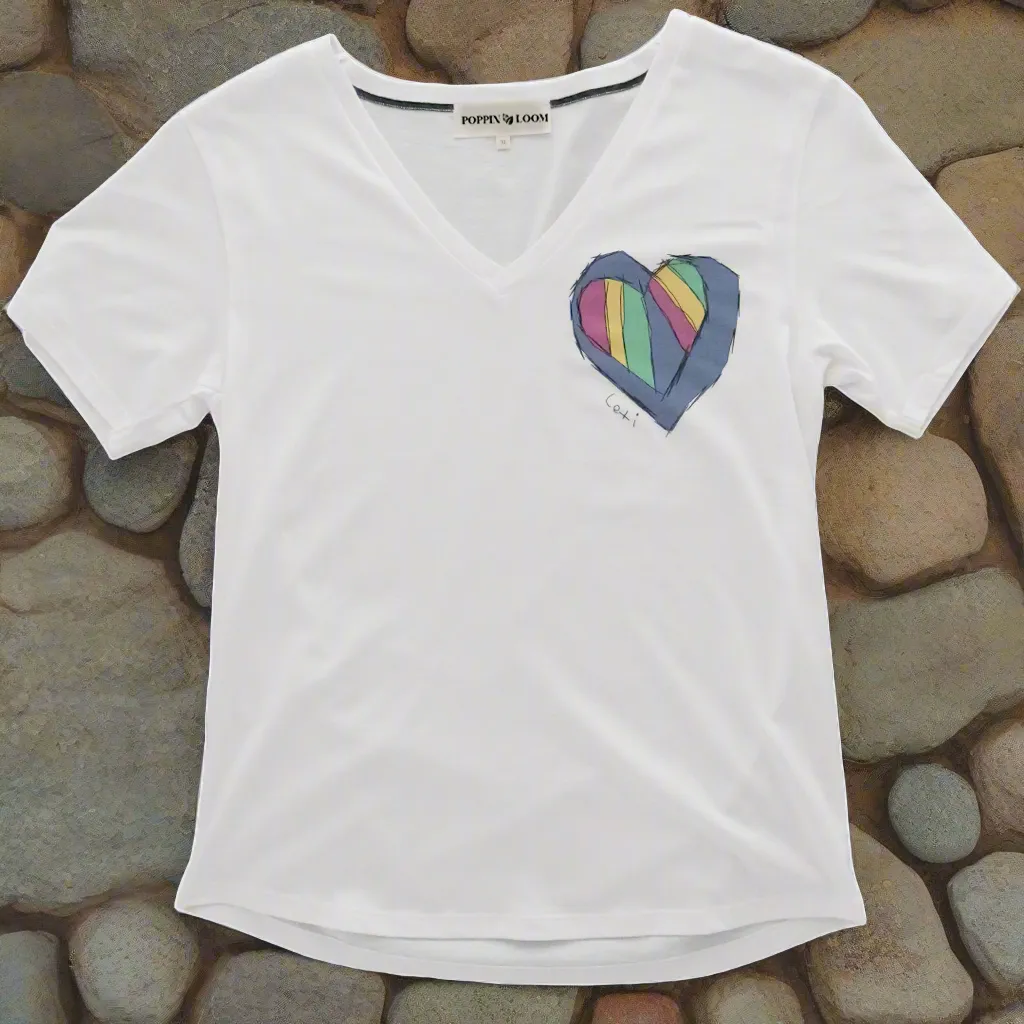 Rainbow Heart Women's Graphic Tee - Organic GOTS Certified Peruvian Pima Cotton