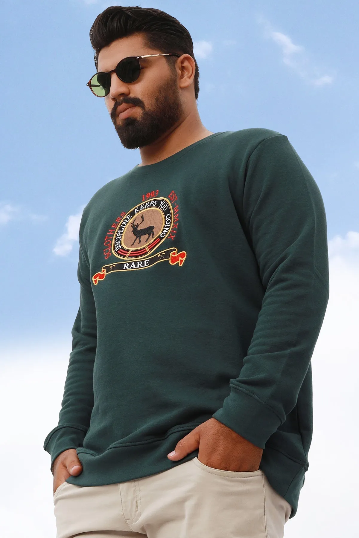 Rare Embroidered Green Sweatshirt (Plus Size) - W22 - MSW062P