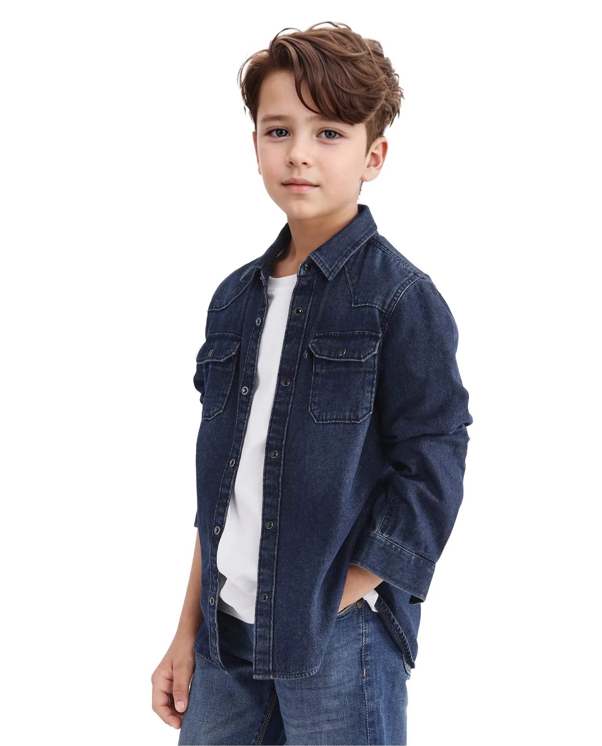 Rare Ones Kids Epan Navy Cotton Full Sleeve Spread Collar Solid Shirt