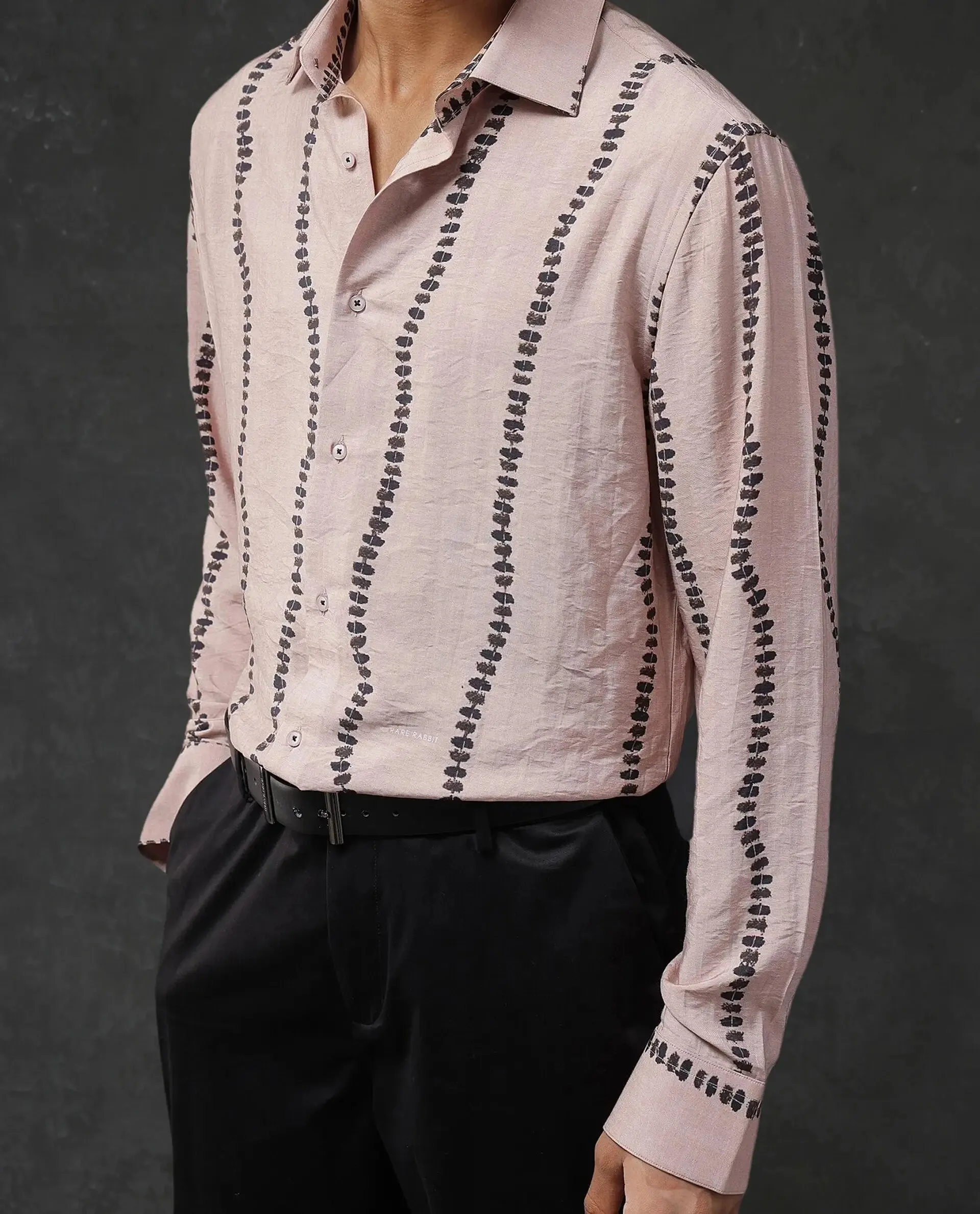 Rare Rabbit Men Bedoc Beige Cotton Fabric Full Sleeve Regular Fit Decorative Print Shirt