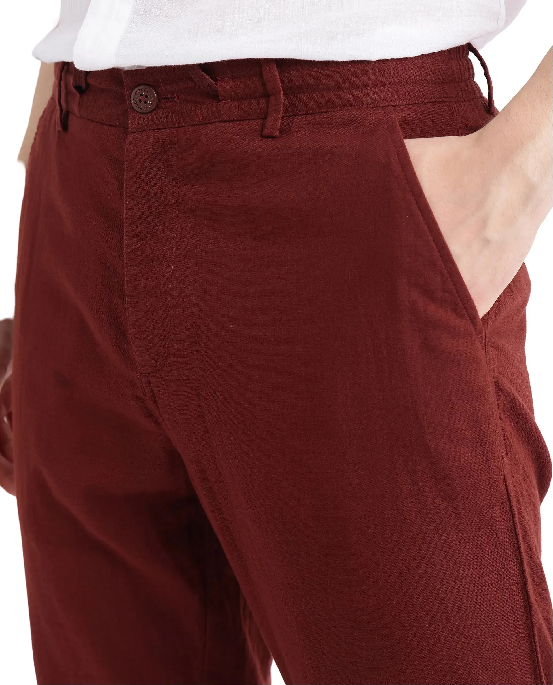 Rare Rabbit Men Pastor-3 Rust Drawstring Closure Plain Trouser