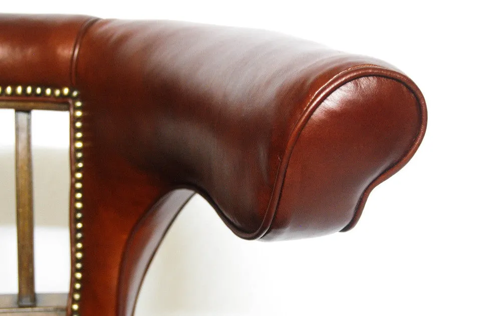 Regency Library Chair or Cock Fighting Chair in Burgundy Leather & Square Cup Castors