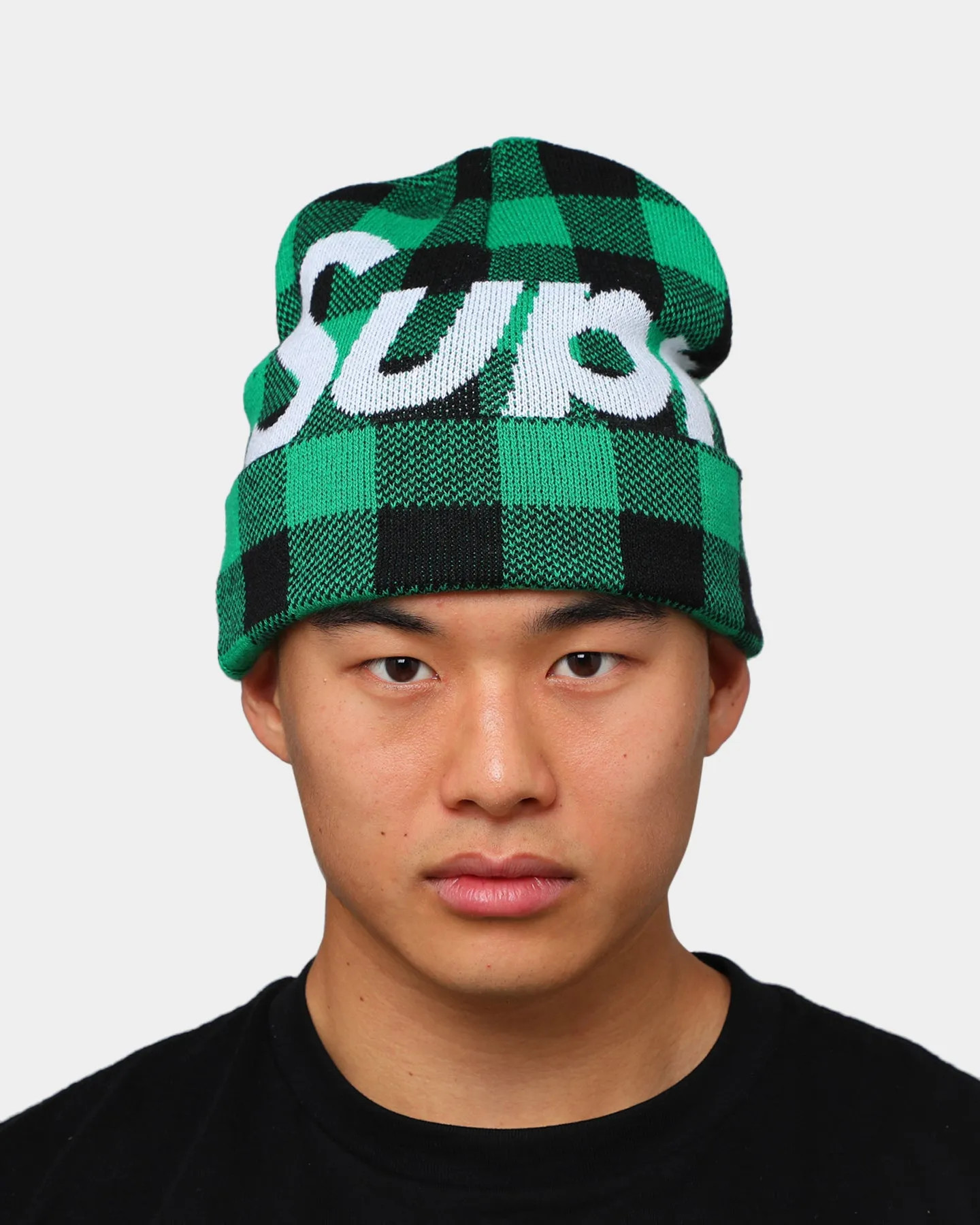 Supreme Big Logo Beanie Green Plaid