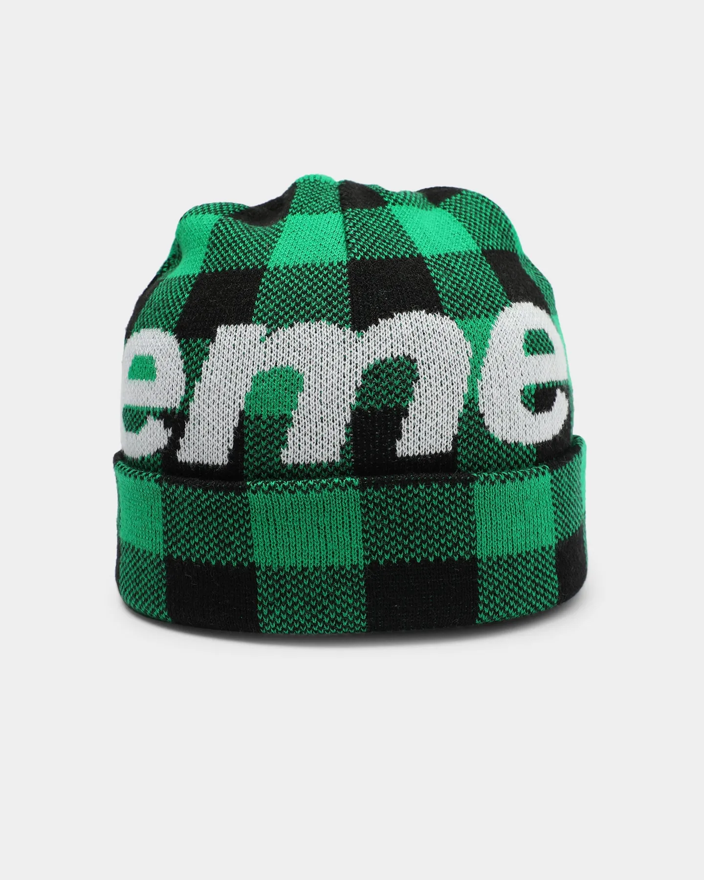 Supreme Big Logo Beanie Green Plaid
