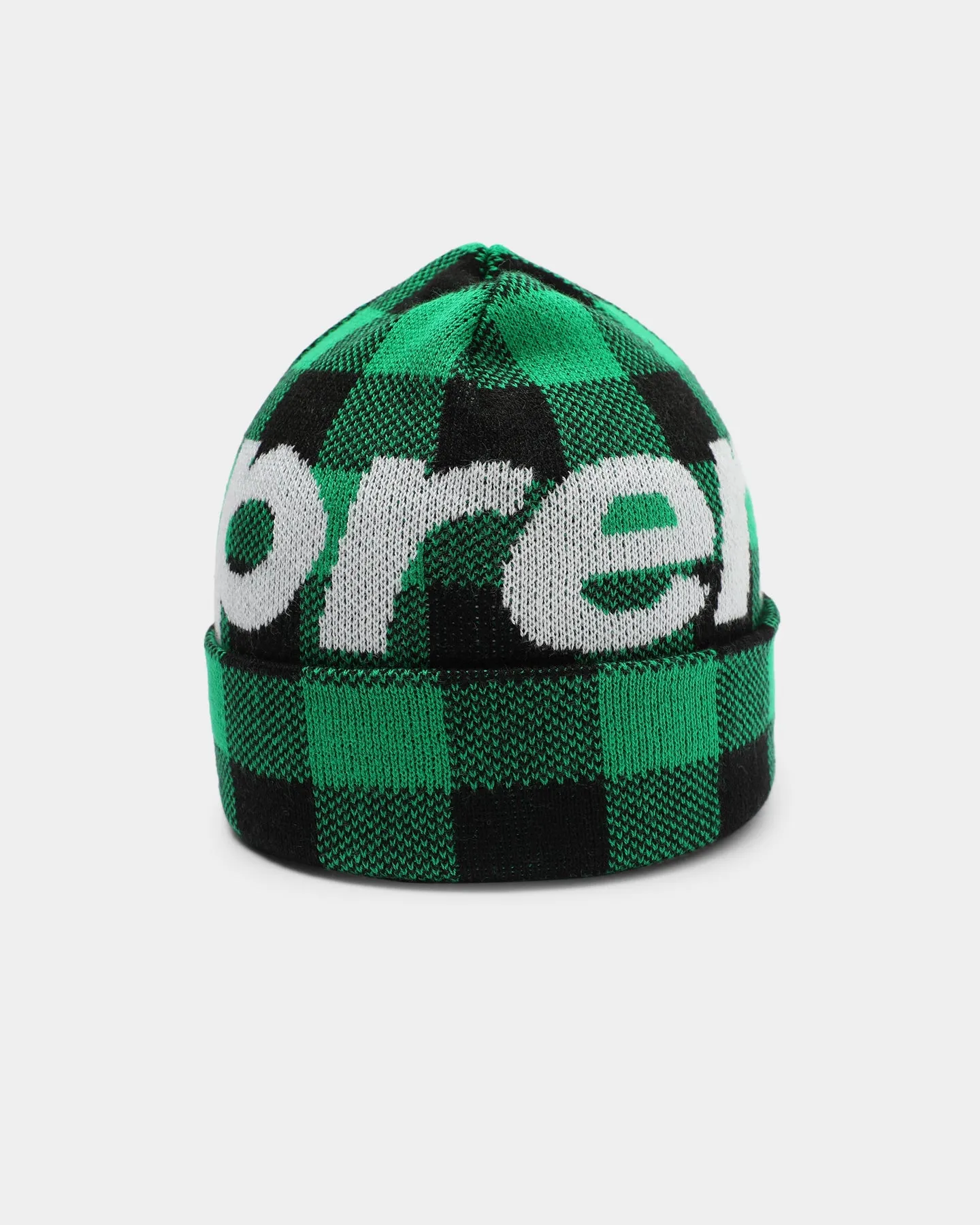 Supreme Big Logo Beanie Green Plaid