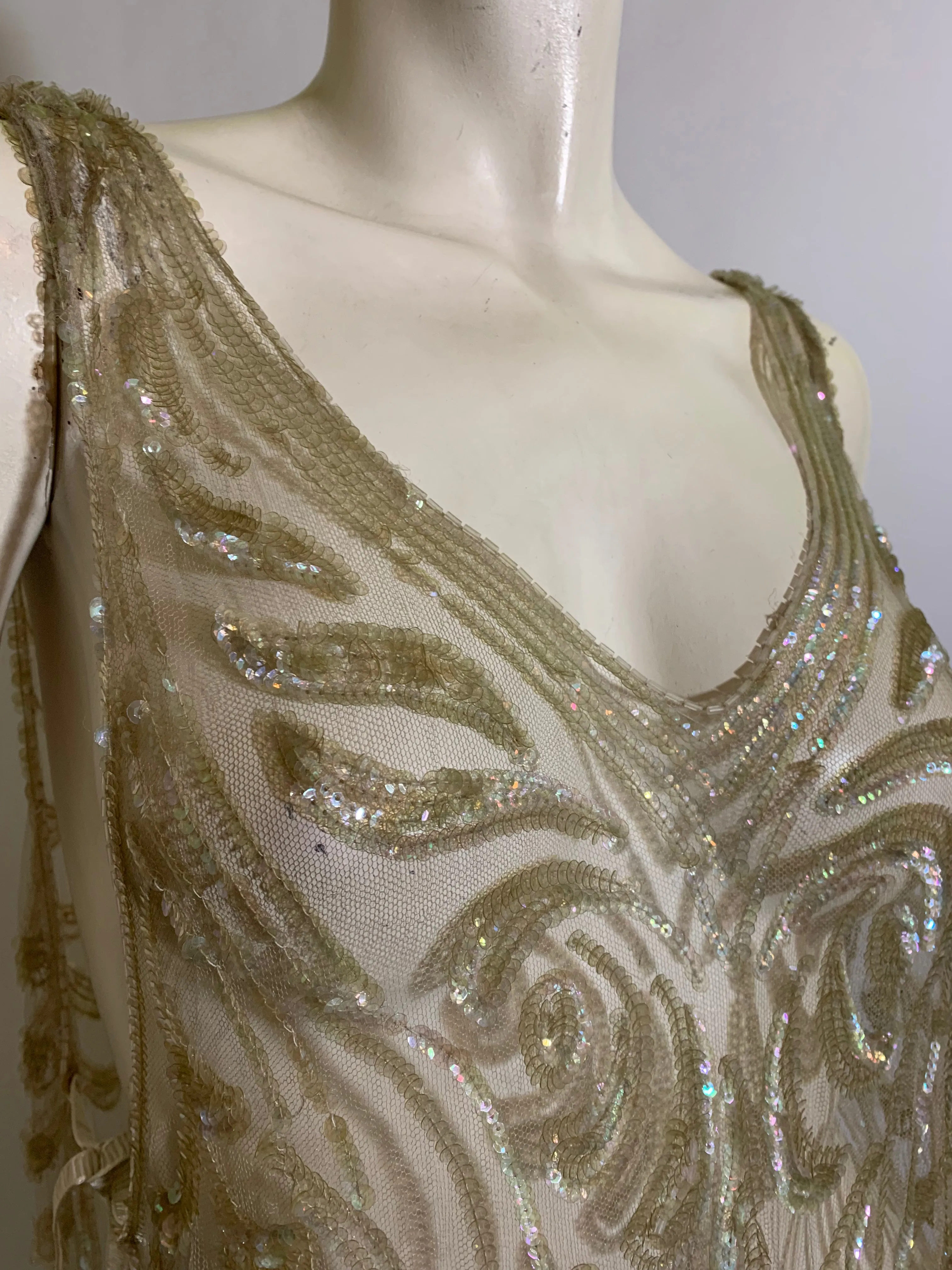 Timeless Iridescent Sequined and Beaded Sheer Netting Tabard Dress circa 1920s