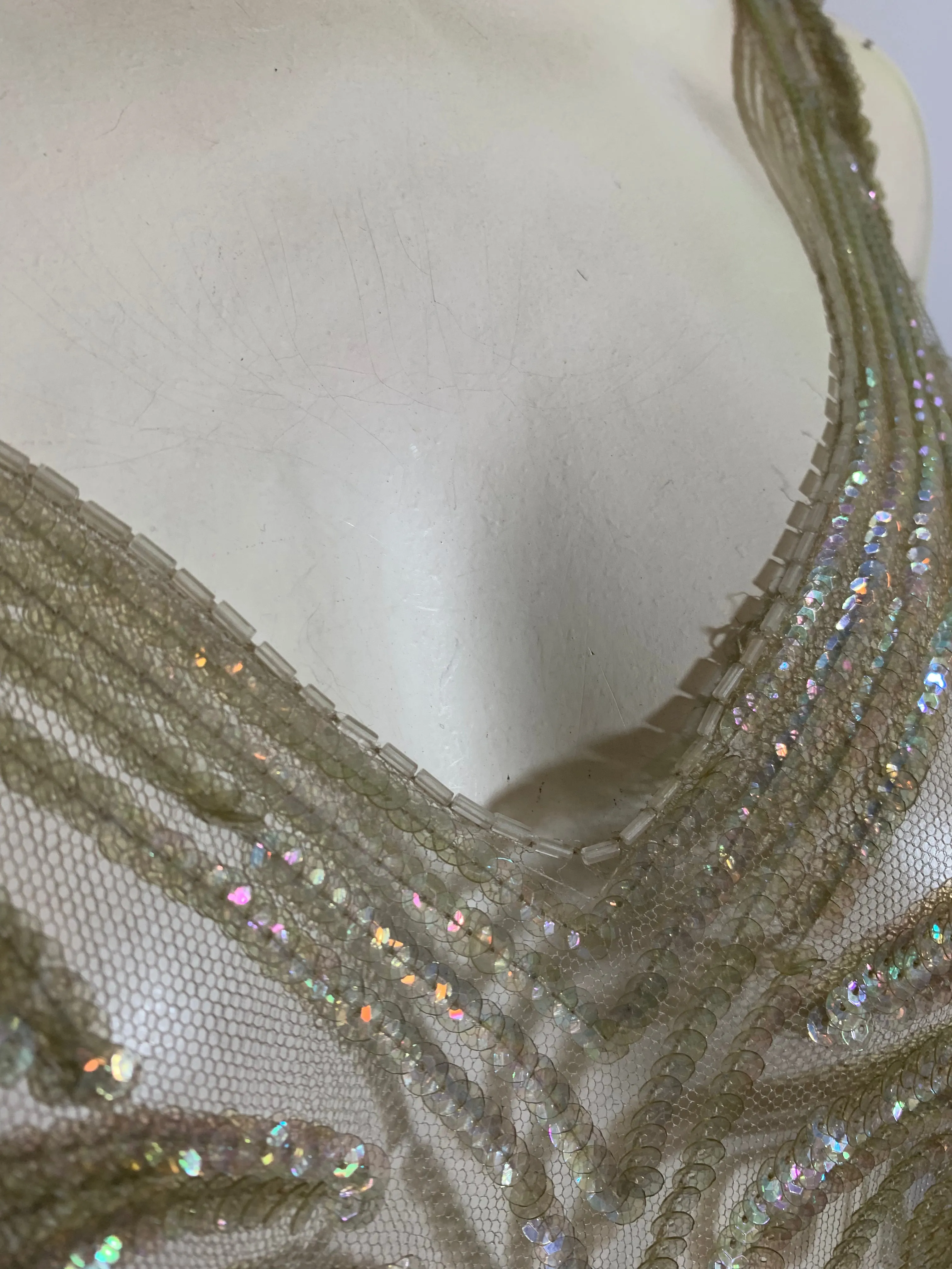 Timeless Iridescent Sequined and Beaded Sheer Netting Tabard Dress circa 1920s
