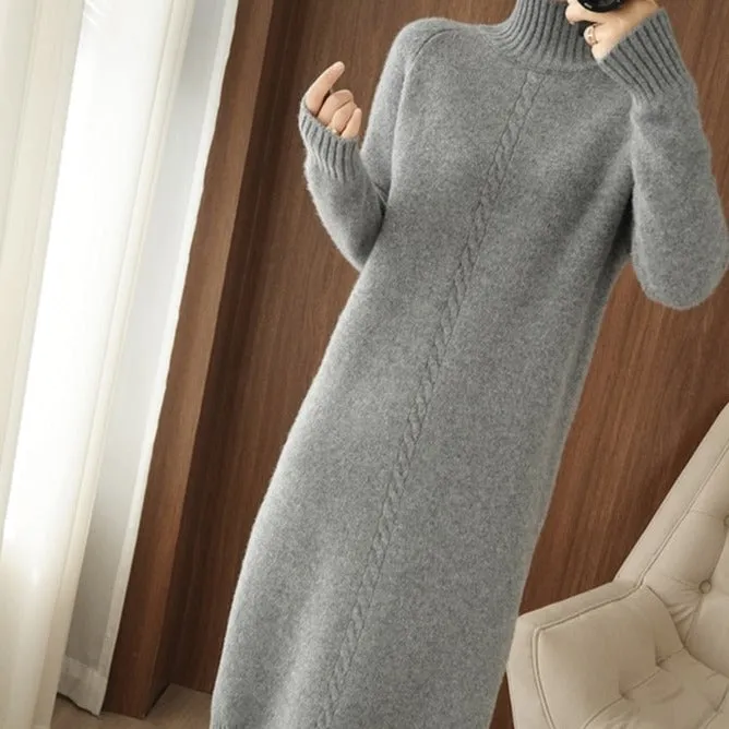 Turtleneck Side Slit Jumper Dress