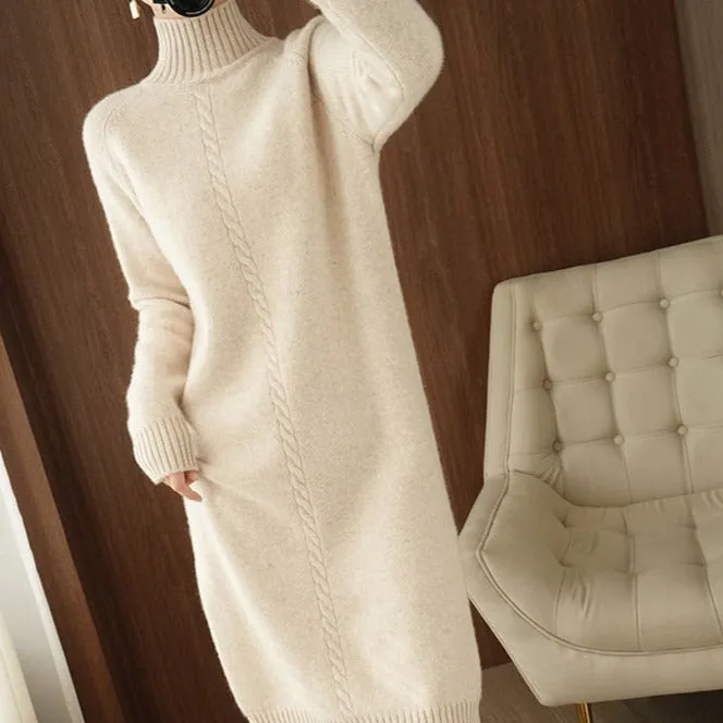 Turtleneck Side Slit Jumper Dress