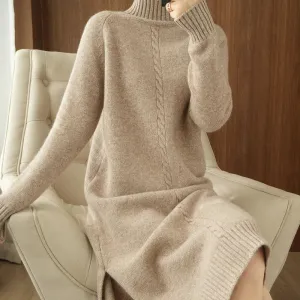 Turtleneck Side Slit Jumper Dress