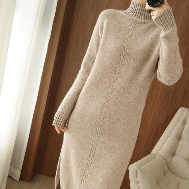 Turtleneck Side Slit Jumper Dress