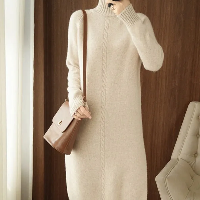 Turtleneck Side Slit Jumper Dress