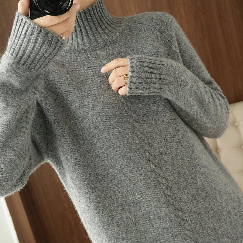 Turtleneck Side Slit Jumper Dress