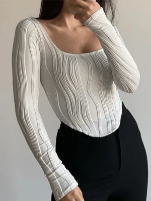 Uniwim Asymmetric Creped White Long Sleeve Crop Top