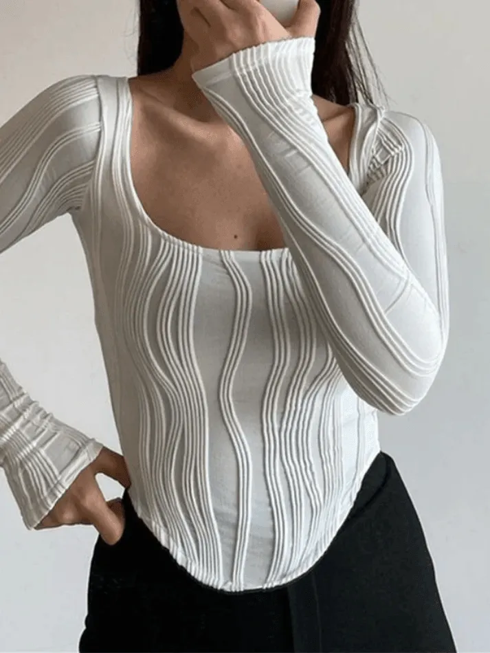 Uniwim Asymmetric Creped White Long Sleeve Crop Top