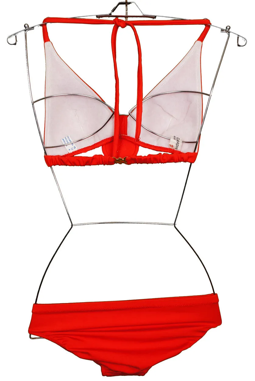 Vintage 1970s Pierre Cardin Logo Bikini Red Two Piece Bathing Suit Size 8
