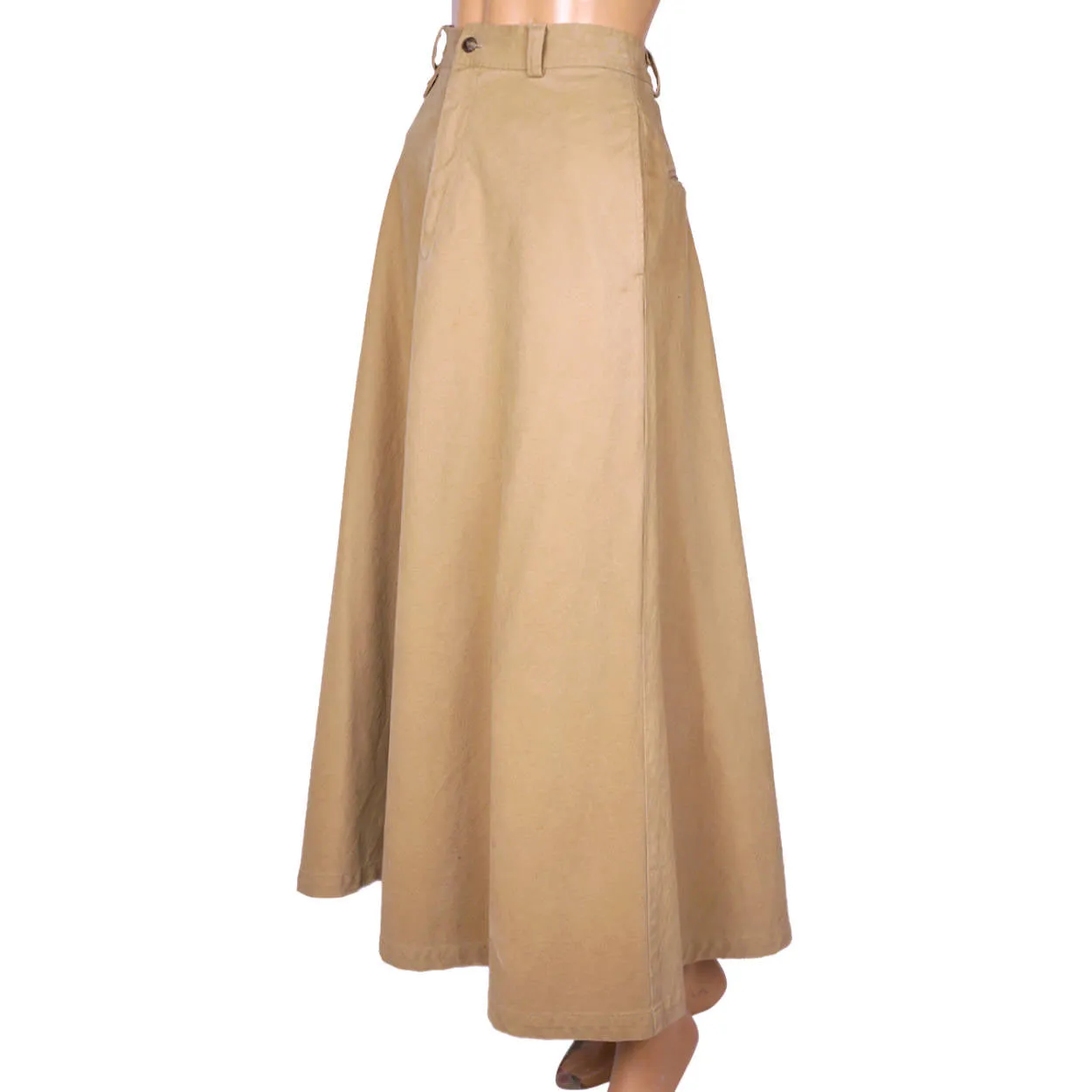 Vintage Ralph Lauren Country Label Long Skirt Khaki 1990 Sample Made in USA Sz M