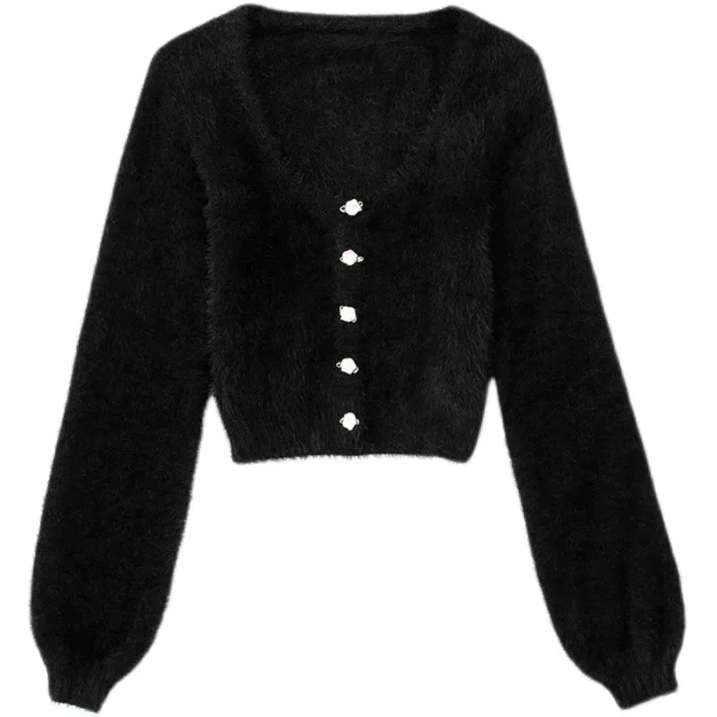 Vintage Rose Fluffy Cropped Cardigan