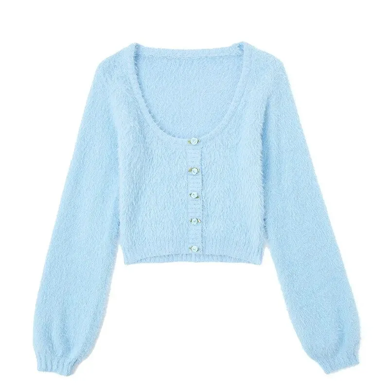 Vintage Rose Fluffy Cropped Cardigan