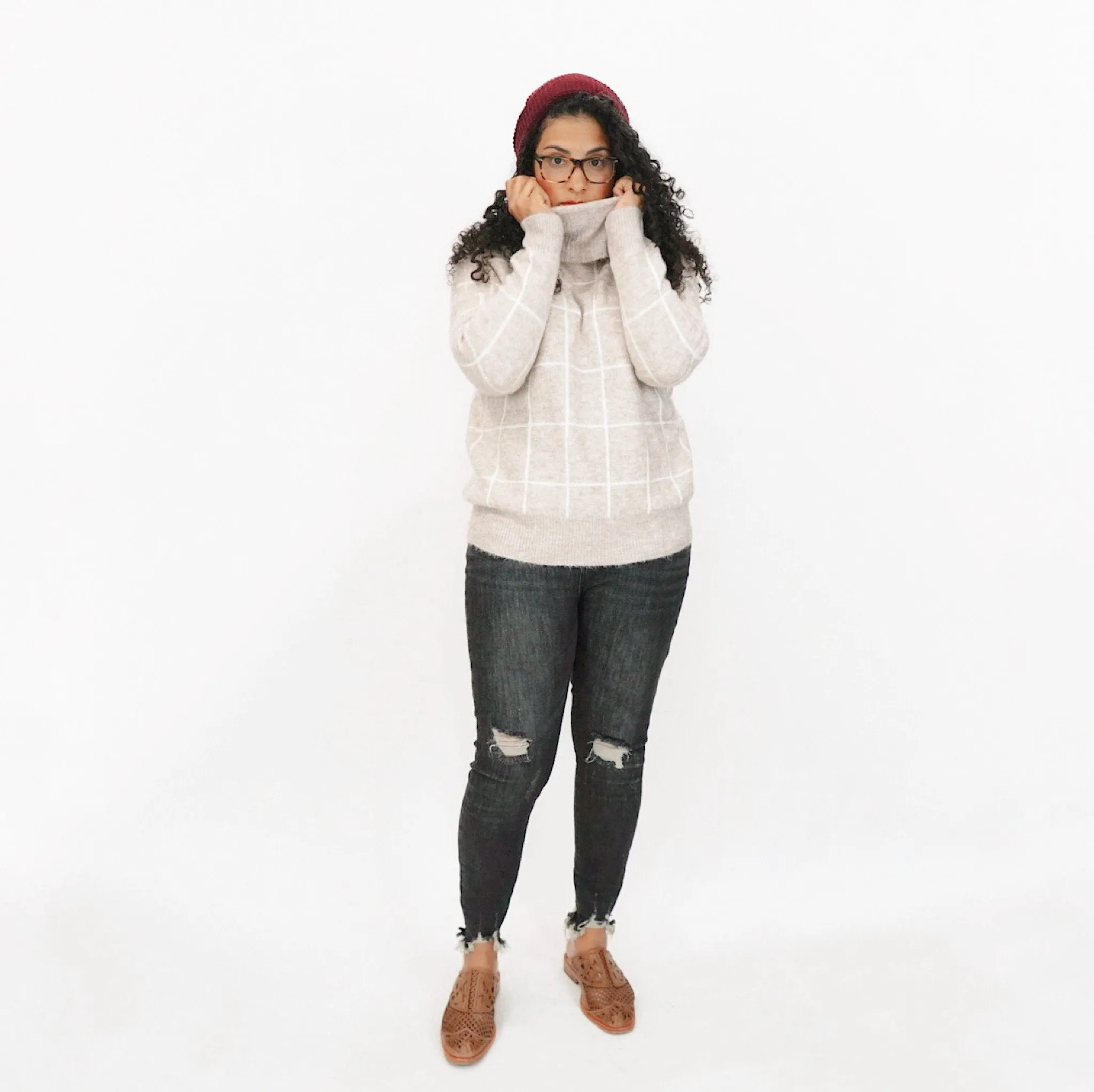 Wendy Windowpane Turtleneck Sweater