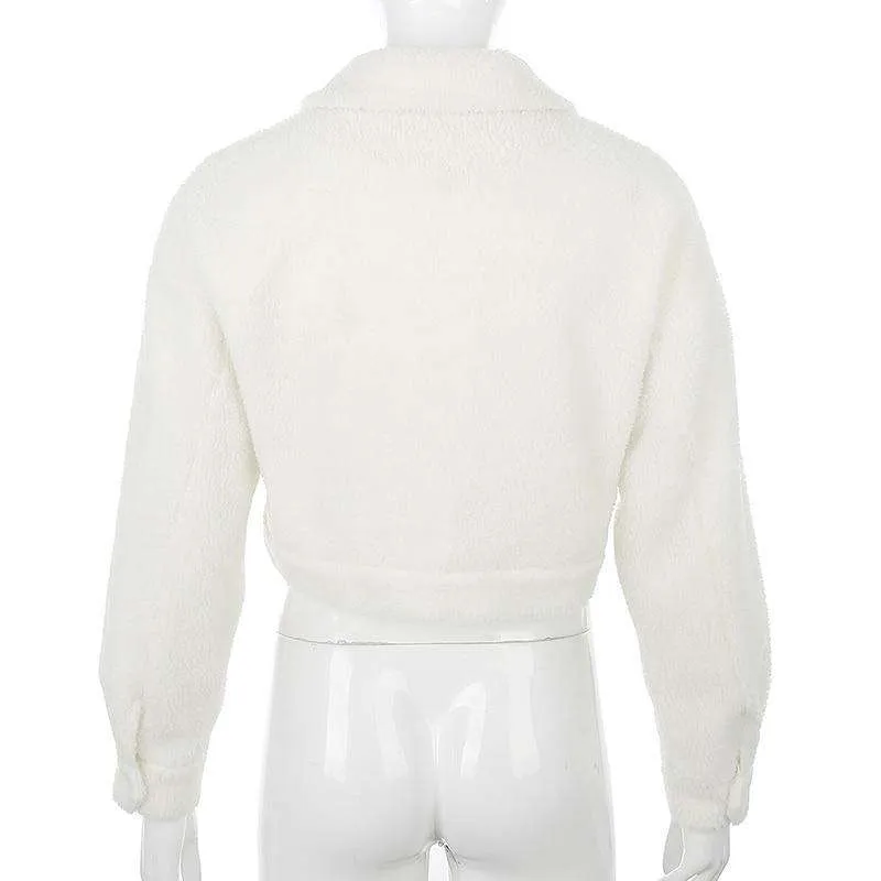 White Cropped Teddy Borg Jacket