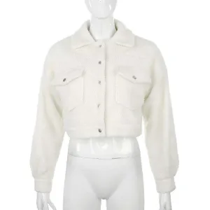 White Cropped Teddy Borg Jacket