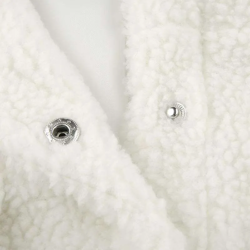 White Cropped Teddy Borg Jacket