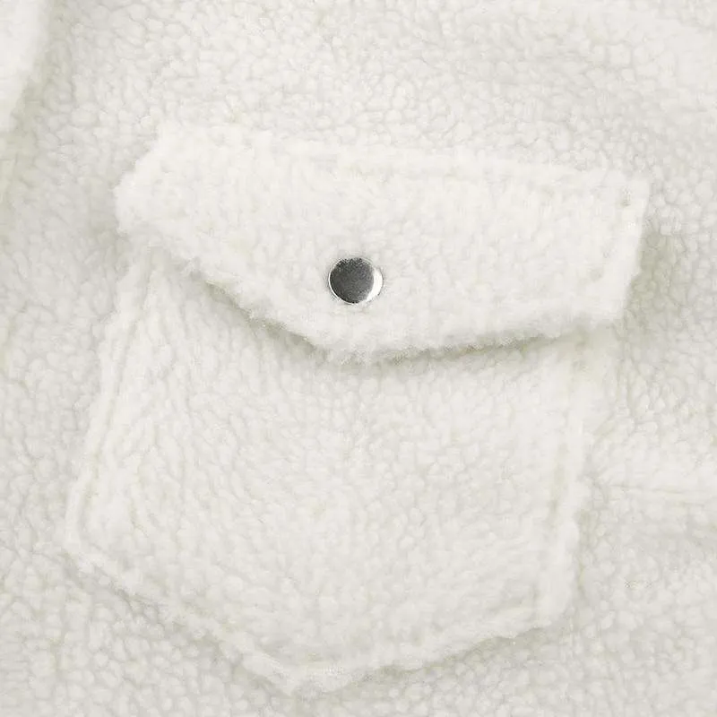 White Cropped Teddy Borg Jacket