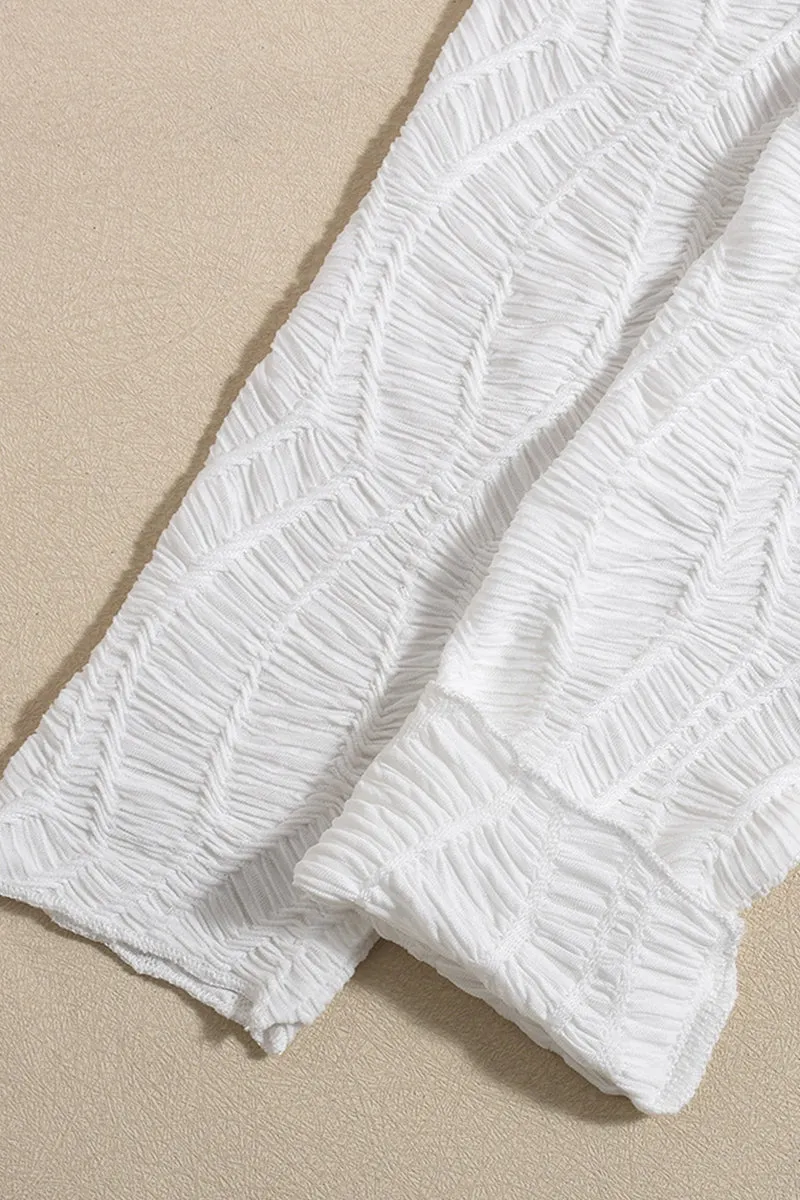 White V Neck Jacquard Mesh Crop Cardigan