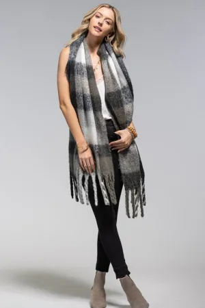 White/Black Brushed Plaid Scarf