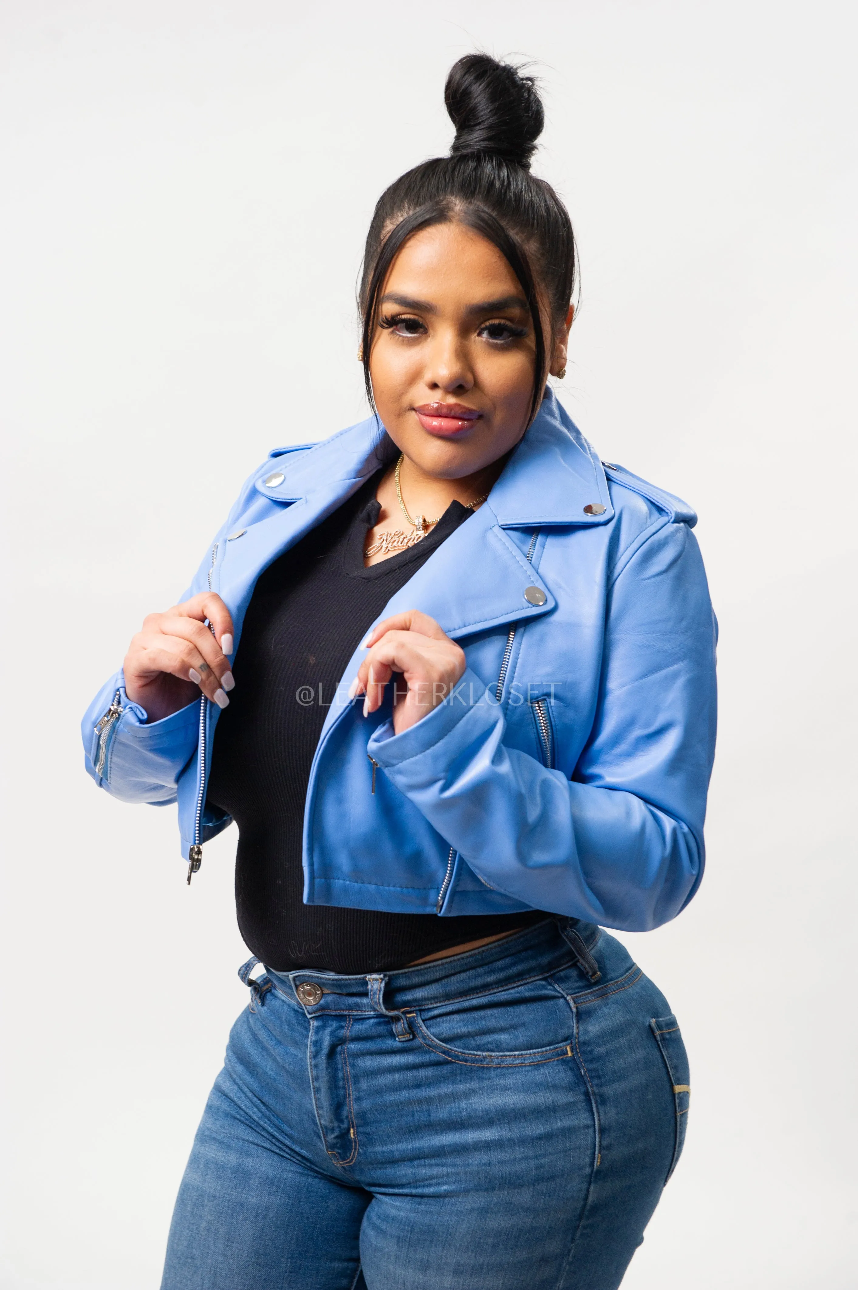 Women's Classic Crop Biker Baby Blue [SLIM FIT]