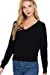 Women's Long Sleeve V-Neck Back Cross Strap Viscose Sweater Top