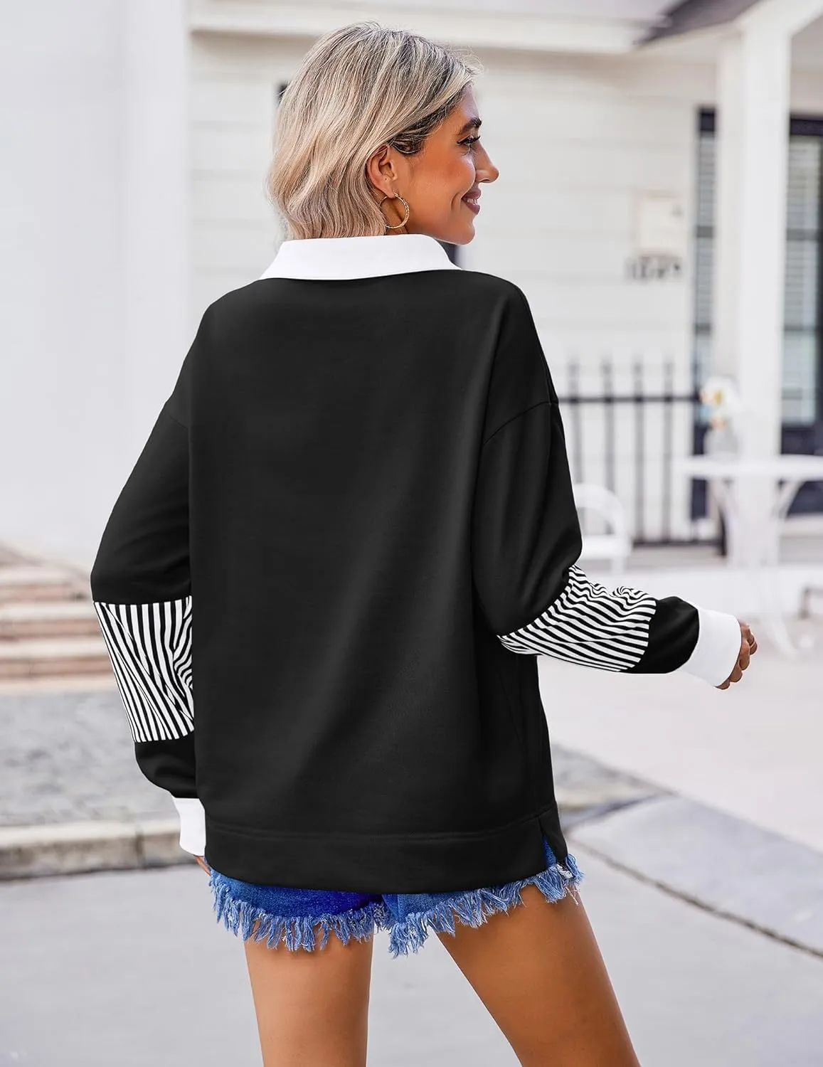 Zeagoo Women's Sweatshirt Striped Long Sleeve Henley Button Tunic Tops