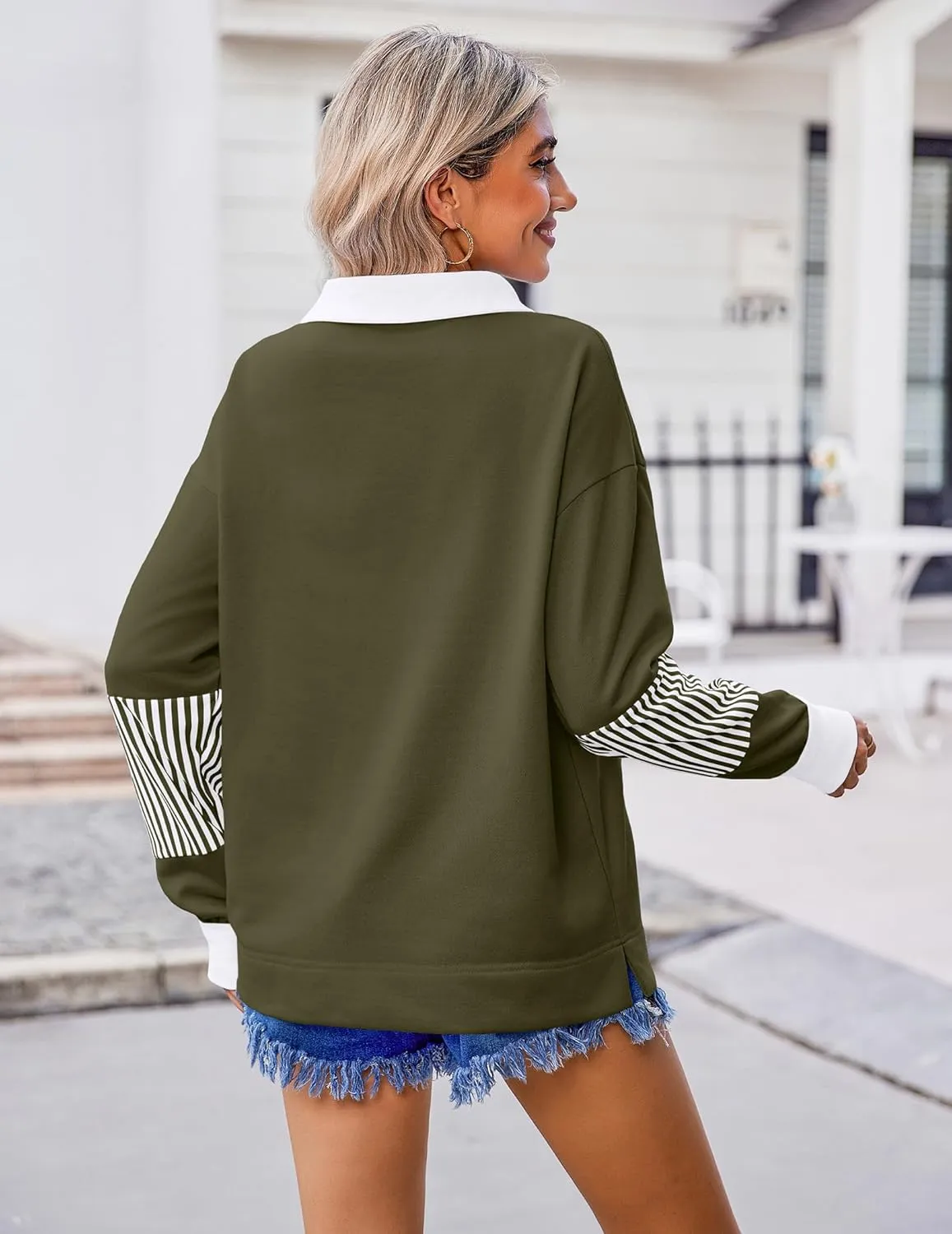Zeagoo Women's Sweatshirt Striped Long Sleeve Henley Button Tunic Tops