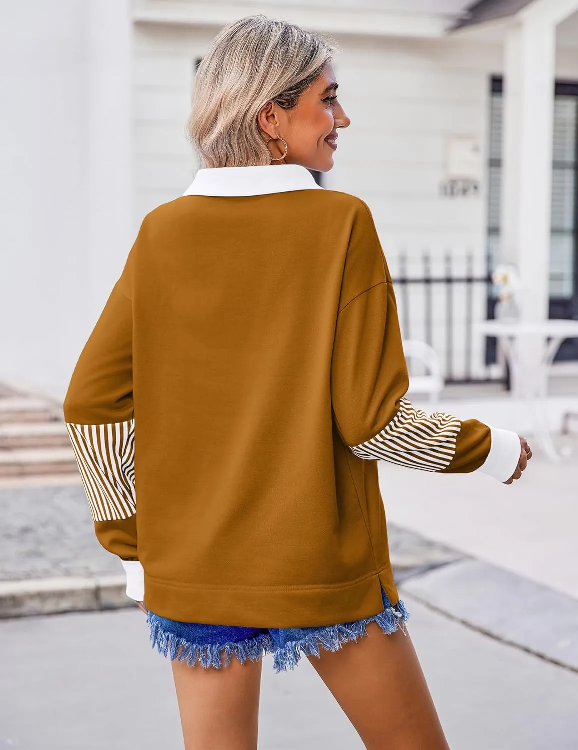 Zeagoo Women's Sweatshirt Striped Long Sleeve Henley Button Tunic Tops