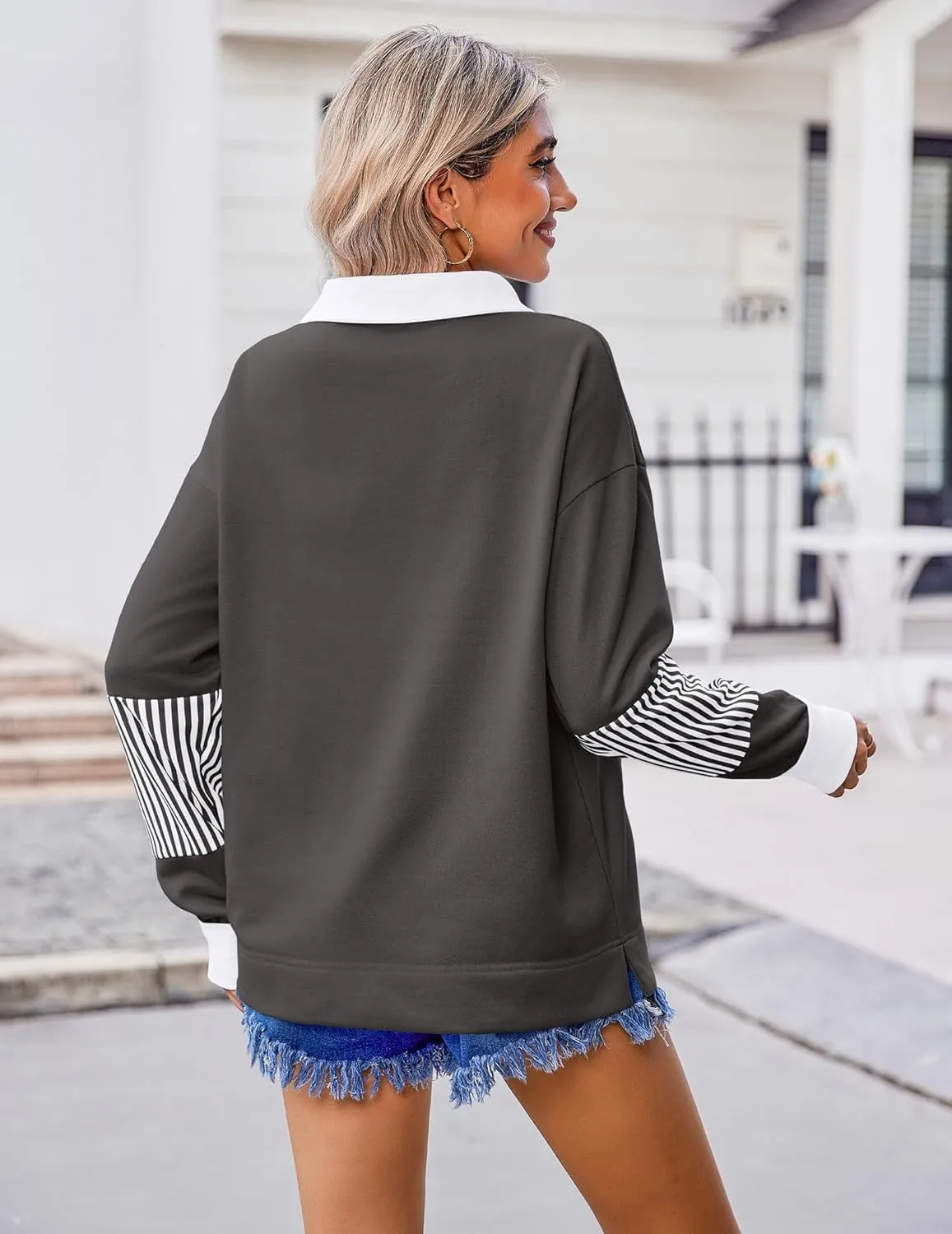 Zeagoo Women's Sweatshirt Striped Long Sleeve Henley Button Tunic Tops