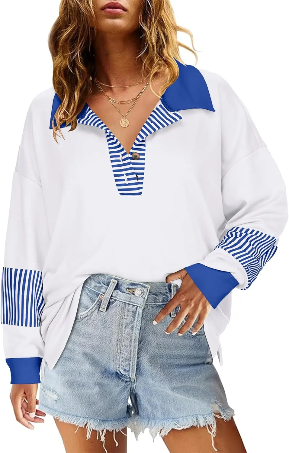 Zeagoo Women's Sweatshirt Striped Long Sleeve Henley Button Tunic Tops