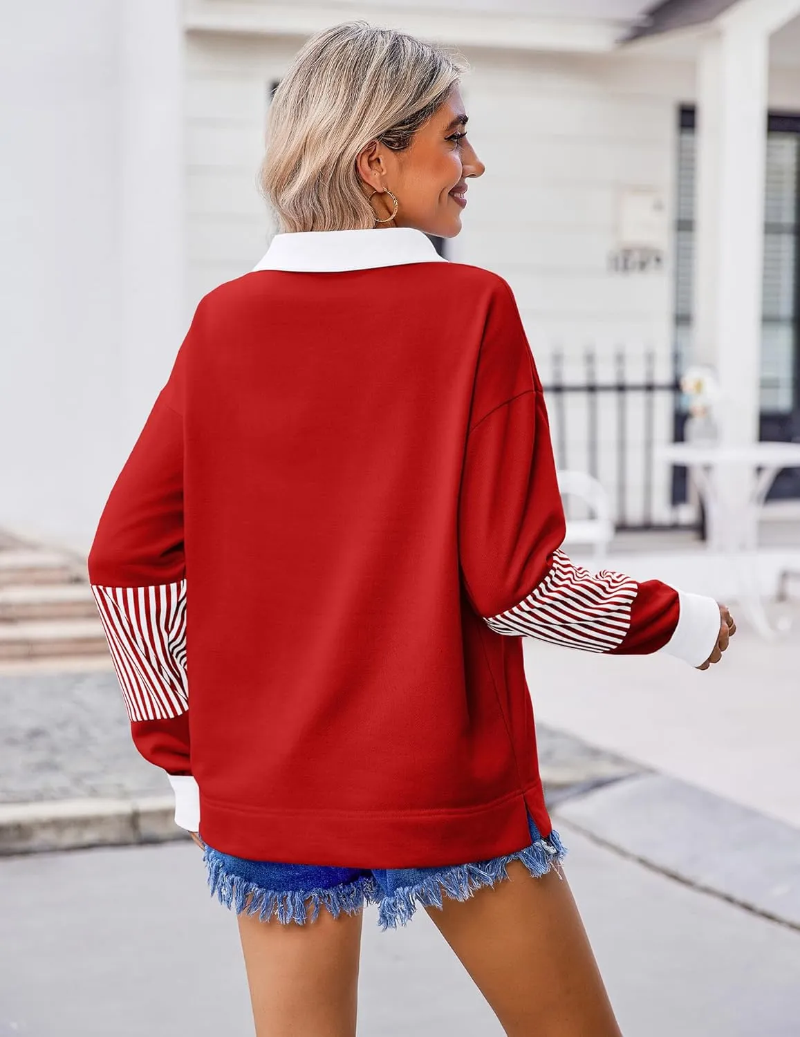 Zeagoo Women's Sweatshirt Striped Long Sleeve Henley Button Tunic Tops